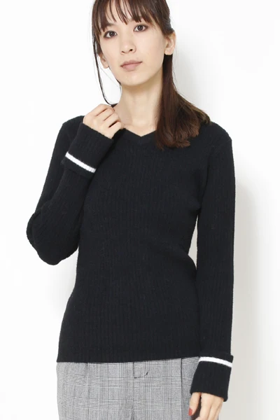 

Pure Color V-Ne Slim Fit High Elastici Knitted Sweater Sve Color Blo Women's Sweater Commute Warmth Winter Season