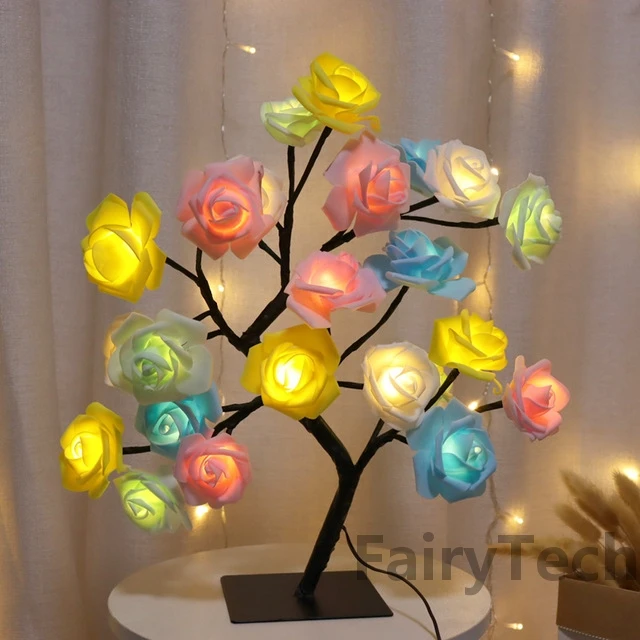 USB LED Rose Flower Tree Lights, Table Lamp, Fairy Maple Leaf, Night Light, Home Party, Natal, Casamento, Decoração do Quarto, Presente, 24 LEDs