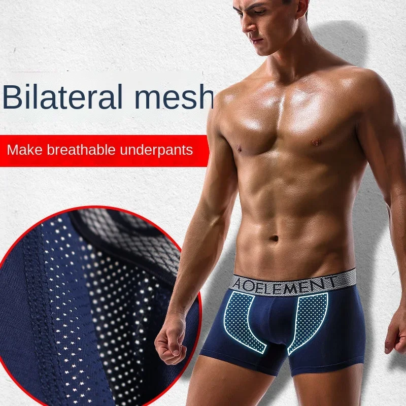 

Summer Men Underwear Breathable Shorts Mesh Separate Underpants Modal Sports Boxers Male U Convex Pouch Panties Sexy Lingerie