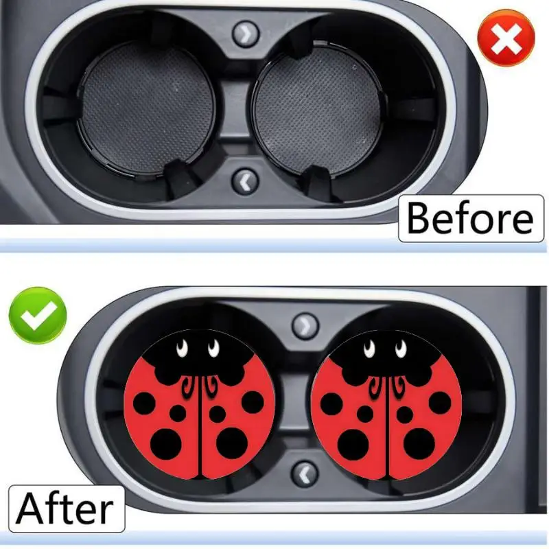 2pcs/set Cartoon Ladybug Silicone Heat Insulation Coaster Anti-scald Non-slip Car Cup Pad Coffee Milk Tea Drink Desktop Mat