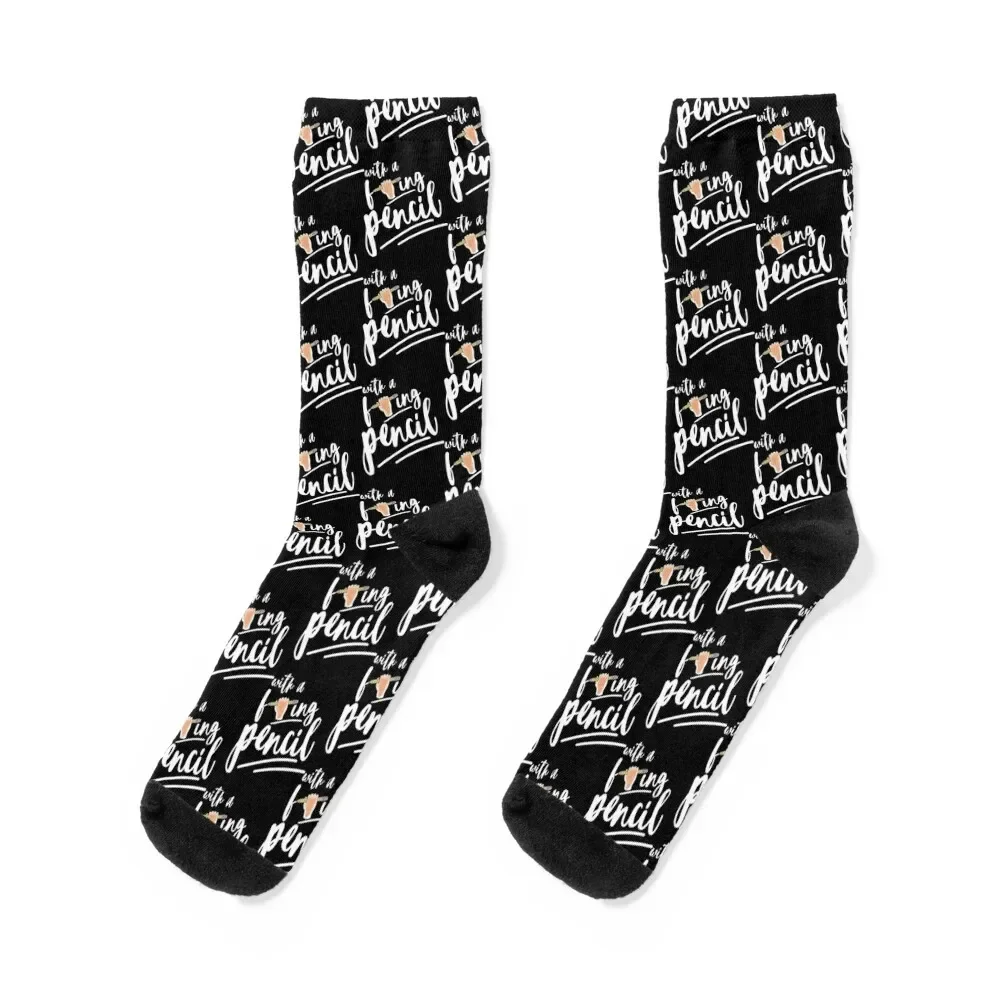 With A F-ing Pencil - John Quotes Socks New year's halloween winter thermal Boy Socks Women's