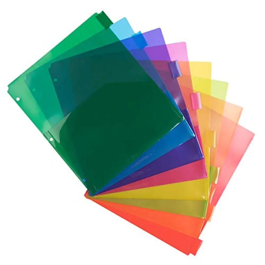 

Plastic Index 8-Tab Dividers w/Double Pockets - 9 3/4 x 11 1/ - Assorted Multi-Color - 6 s 8 Tabs/Set