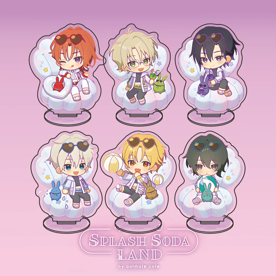 New Splash Soda Land Animate Cafe Series Acrylic Stand Q Version Boys Character Cloud Base Desktop Ornament Cute Anime Keychain