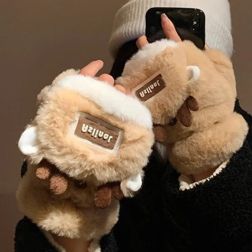 

Толстые теплые перчатки с рогами, мягкие пушистые ветрозащитные зимние теплые перчатки, антихолодные перчатки на флисовой подкладке с половиной пальца, использование для велоспорта