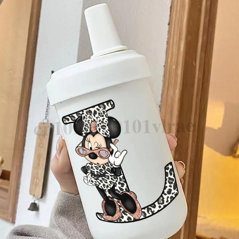 Cute Leopard Minnie Mouse 26 English Alphabet DTF Sticker Cups Disney Minnie UV Wrap Transfer Sticker DIY bottle Logo Decals