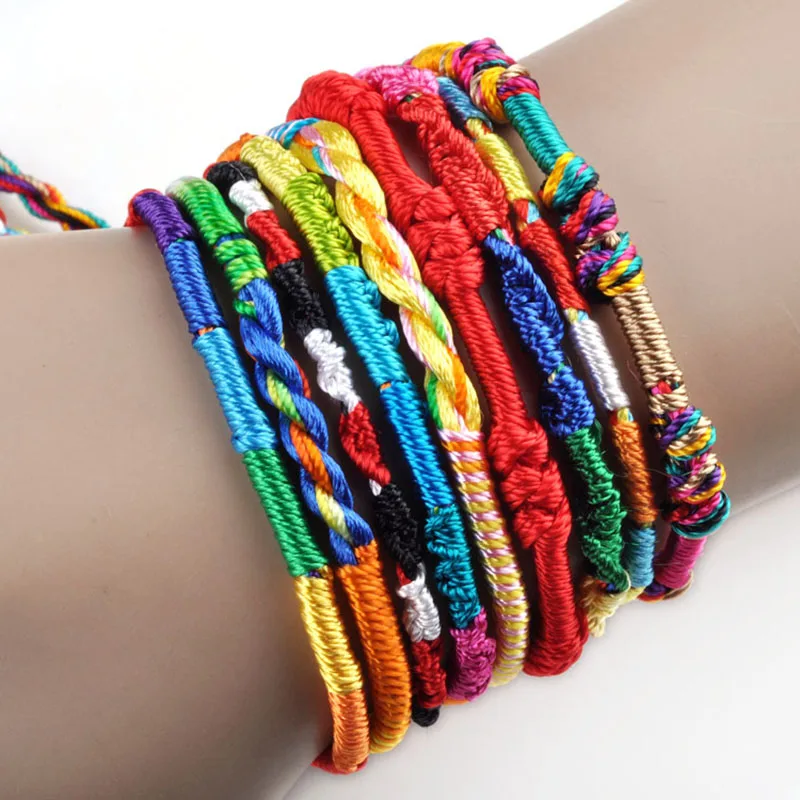 10/30/100Pcs/Lot Handmade Braided Bohemian Colorful Rainbow Rope Bracelets Beach Jewelry For Women Wholesale Charm Bracelet Free