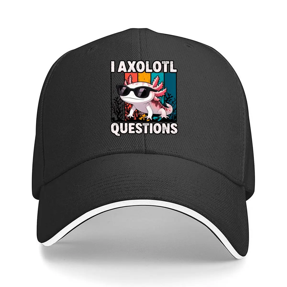 Axolotl Questions Sunglasses Coral Reef Illustration Hip Hop hat Fashion Outdoor Sports Sandwich Baseball Cap