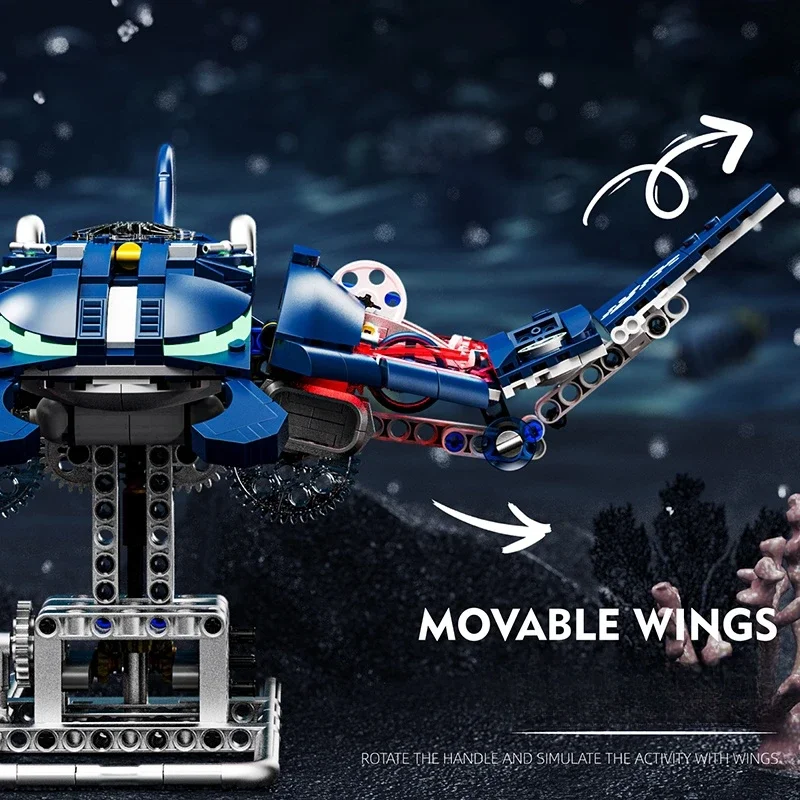 Manta mecánica creativa Ray, conjunto de animales marinos, Motor de potencia, bloques de construcción, modelo creativo, juguete de montaje para niños, regalos de cumpleaños