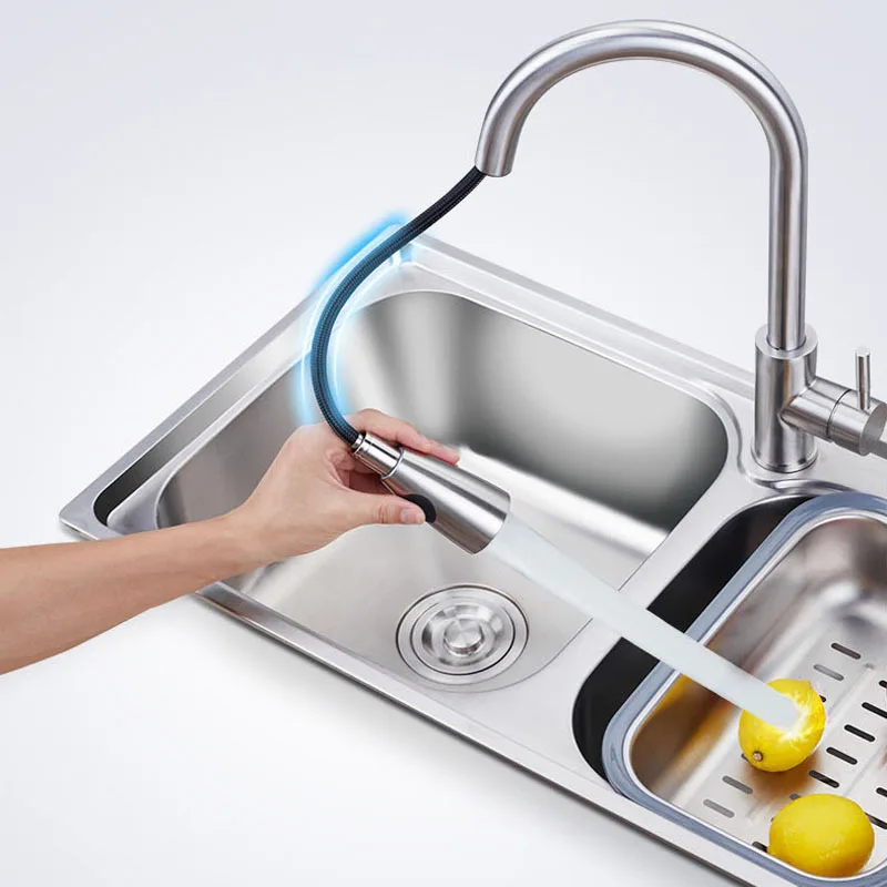 Stainless steel kitchen faucet with retractable pan for hot washing