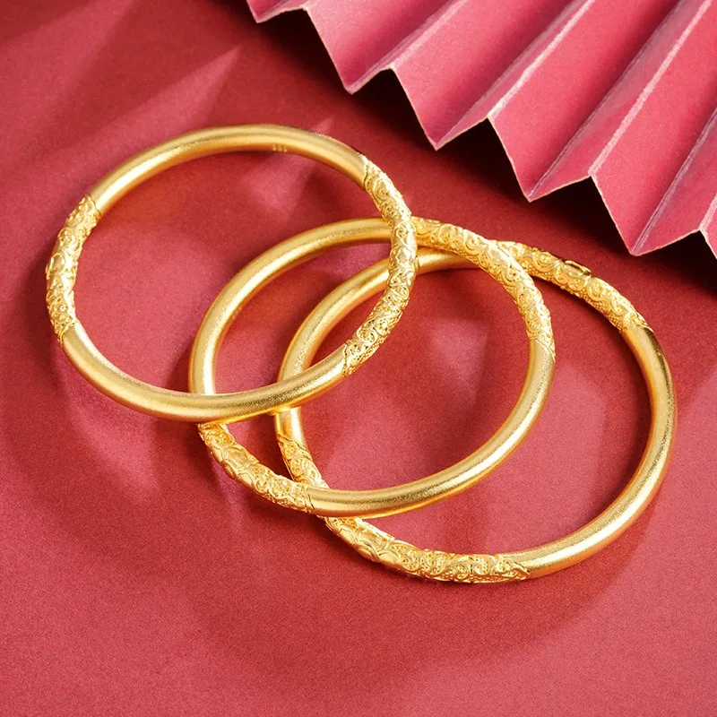 

Vietnam Sand Gold Roll Grass Pattern Bauhinia Bracelet Long Lasting Color Women Brass Alloy Imitation Bangles Jewelry 2025 New