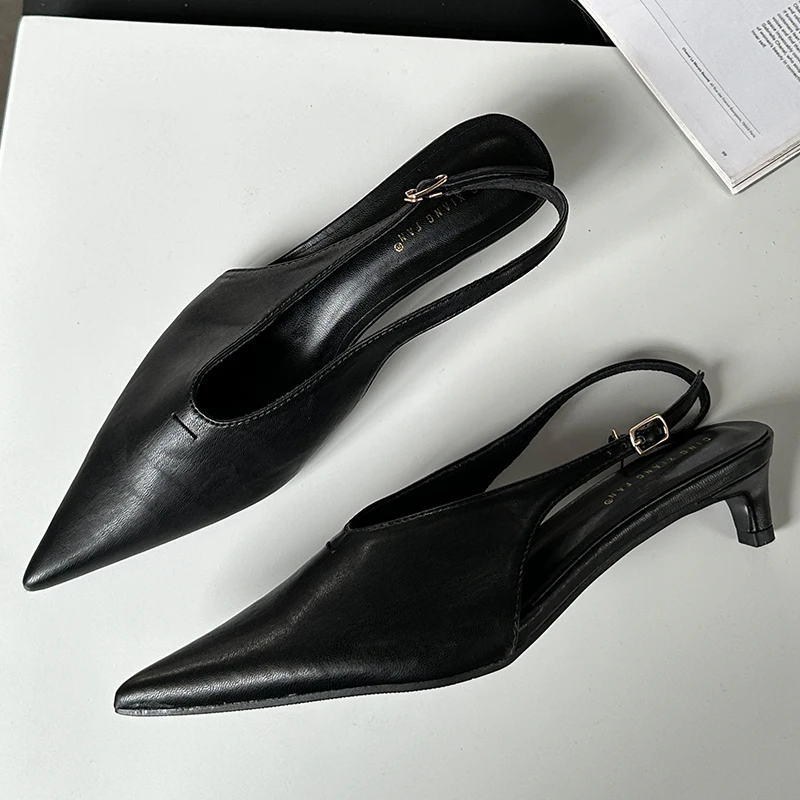 2024 New Slingbacks Low Heel Ladies Shoes Fashion Pointed Toe Elegant Women Heeled Shoes Female Shallow Pumps Red Footwear