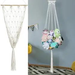 Macrame Wall Hang Toy Net Boho Plush Toy Hammock Stuffed With Tassels Wall Hang Net Corner Hanging for Playroom Living Room