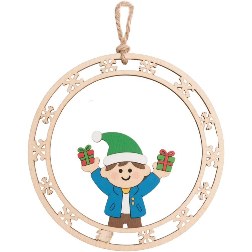 Santa Claus Wooden Hanging Ornament with Rope for Christmas Tree and Holiday Decoration Featuring Classic European Craft