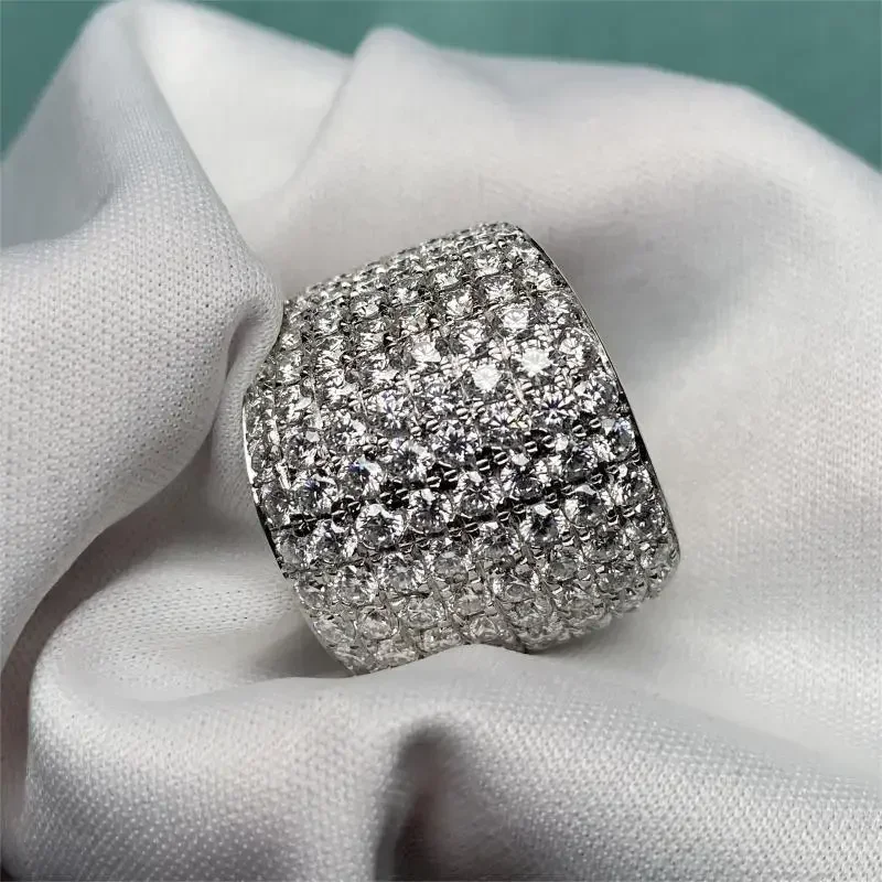 Pirmiana Fashion Luxury S925 Silver Round Shape Moissanite Ring Diamond Engagement Hip-Hop