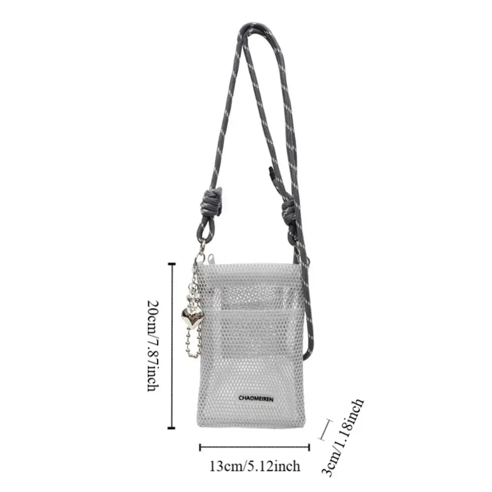 Portafoglio coreano alla moda in rete di nylon tinta unita borsa a tracolla per adolescenti borse a tracolla borsa per cellulare cava unisex