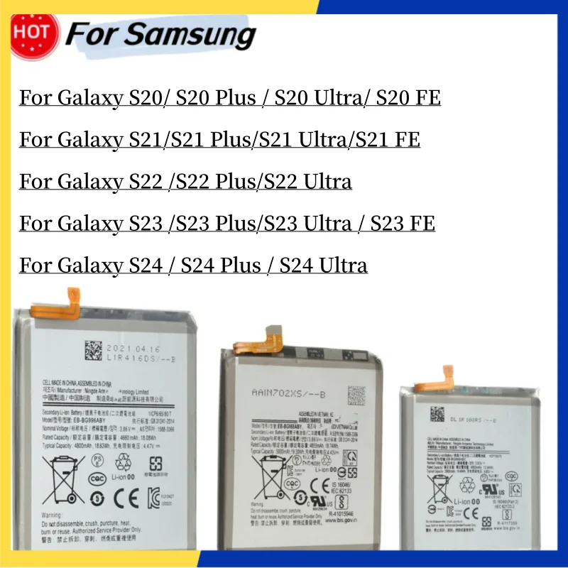 100% NEW Battery For Samsung Galaxy S20 Plus Ultra S20FE S21FE S21 Ultra S22 S23 Plus S23 Ultra S24 S24 Plus Battery Replacement