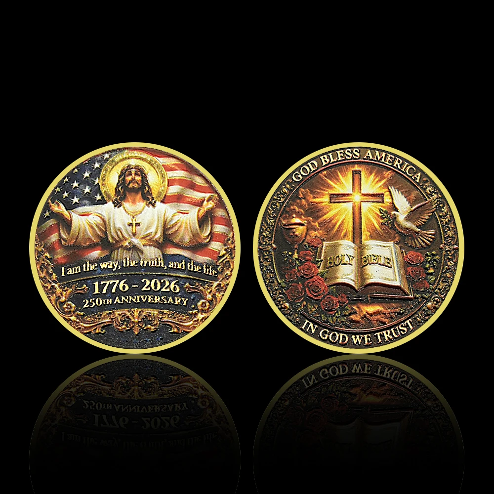 Faith & Freedom Coin 1776-2026 USA Commemorative Coin, Jesus, Cross, Bible & Patriotic Inspirational Gift for Collectors replica