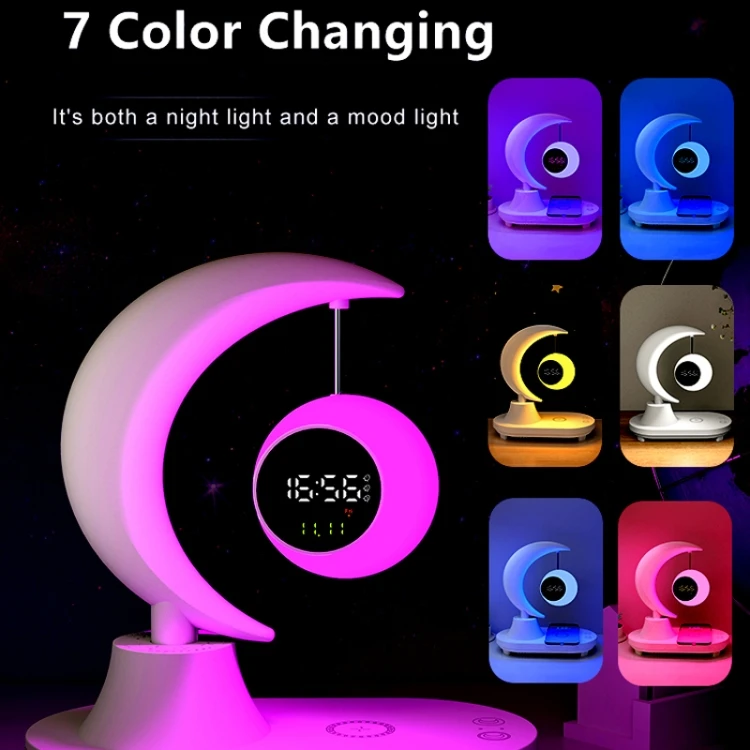 Wireless Charger Moon Audio Ambient Light Unlimited Dimmable with Clock Display