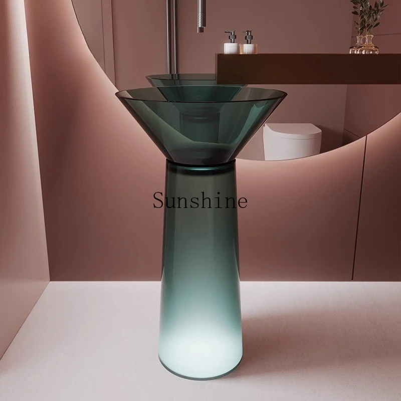 

Qimeishi pure resin color crystal transparent floor basin column hand washing