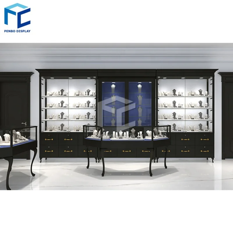 

2025customized. luxury retail jewellery shop glass furniture counter design jewelry displays showcases store