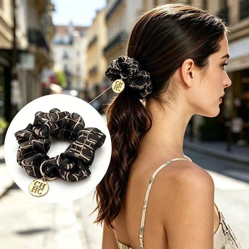 CHCH Women Luxurious Letter Print Hair Scrunchies High Elastic Simple Temperament Rope Band Hair Tie Fashionable Accessories