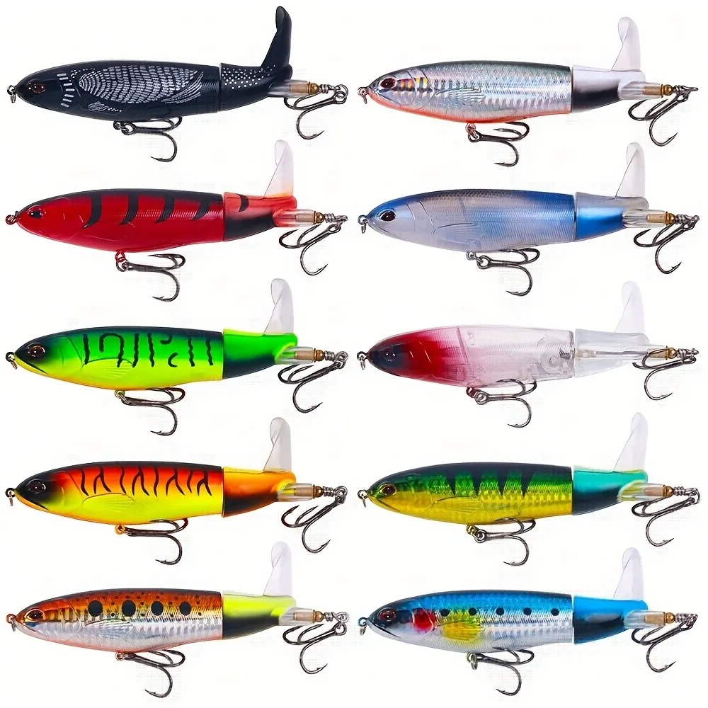 10pcs Topwater Floating Fishing Lures Rotating Tail for Bass 14cm/5.52in 35g