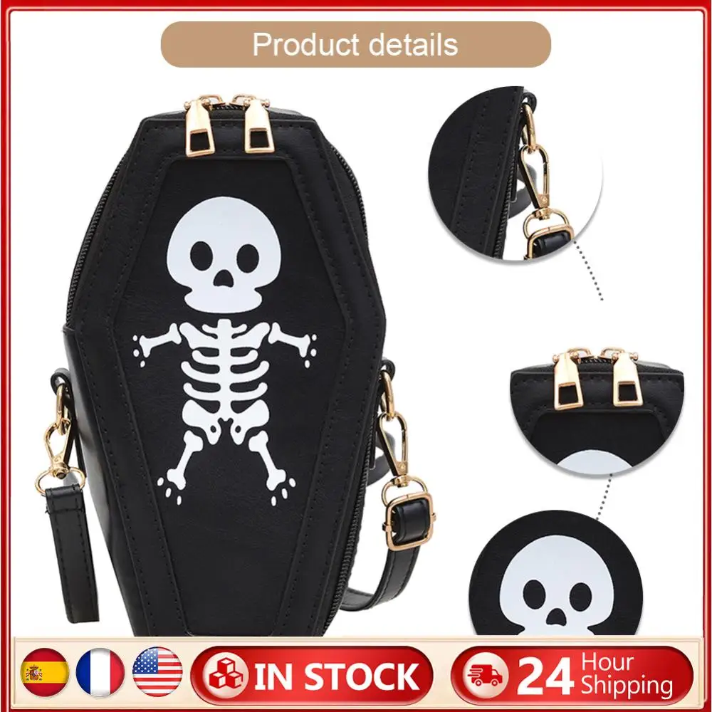 

Women Crossbody Bag PU Leather Coffin Shape Gothic Shoulder Bag Skull Print Hobo Bag for Carnival Cosplay