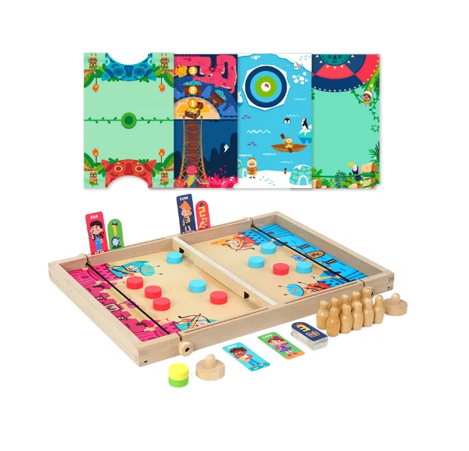 

12-In-1 Two-Player Interactive Wooden Board Game Versus Chess Sling Ice Hockey Game Parent-Child Game