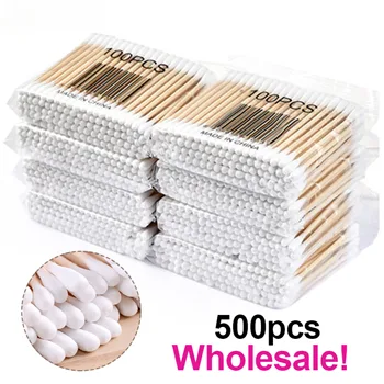 도매 메이크업 코튼 면봉, 더블 버드 마이크로 우드 브러시, 속눈썹 익스텐션 접착제 제거 도구, 500 개