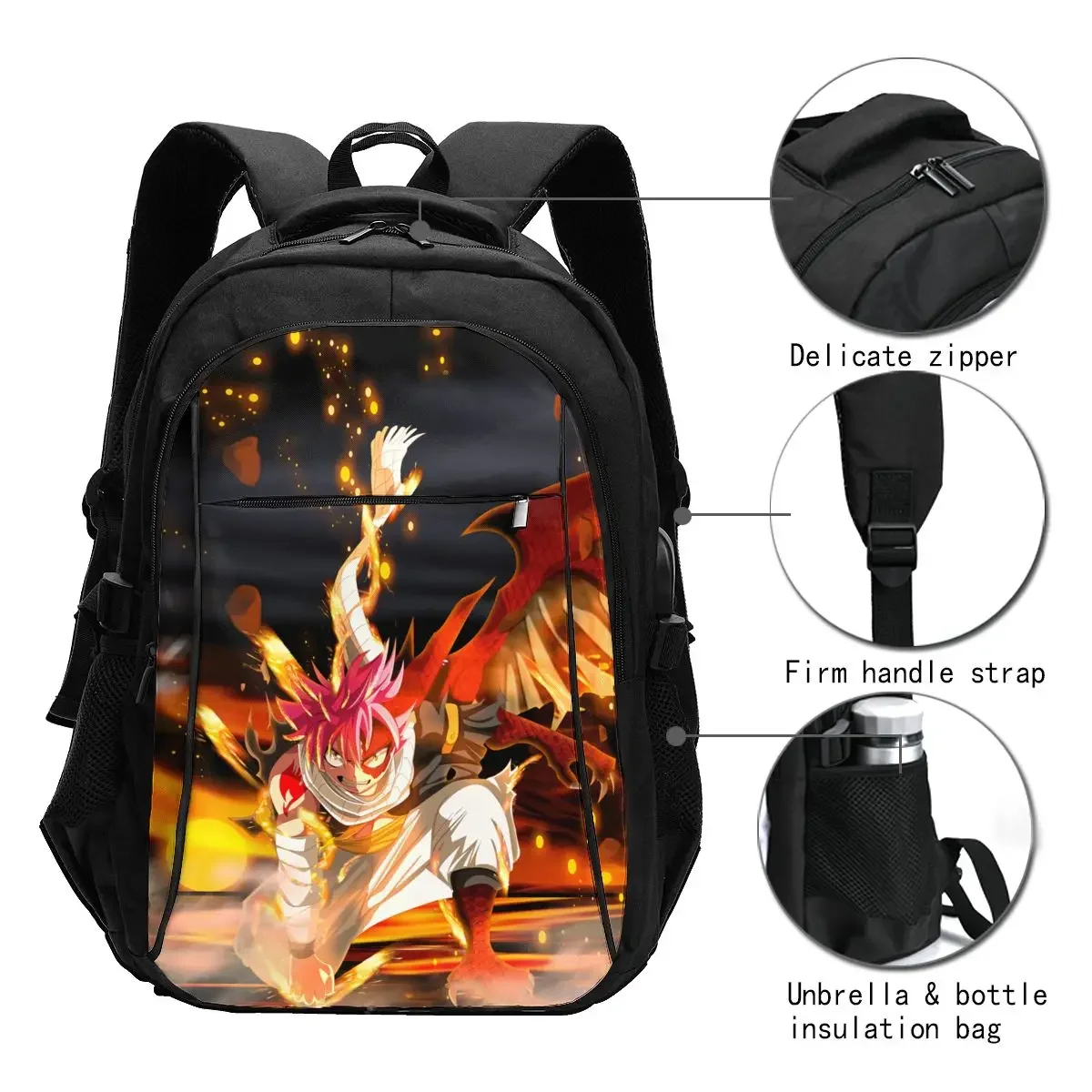 Anime FAIRY TAIL Travel Laptop Backpack, Business Water Resistant Backpack with USB Charging Port, College Bag for Men & Women