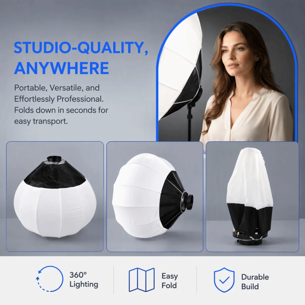 Quick Setup Softbox Ball Diffuser Bowens Mount Metal Softbox Spherical Softbox Continuous Lighting Mount Softbox