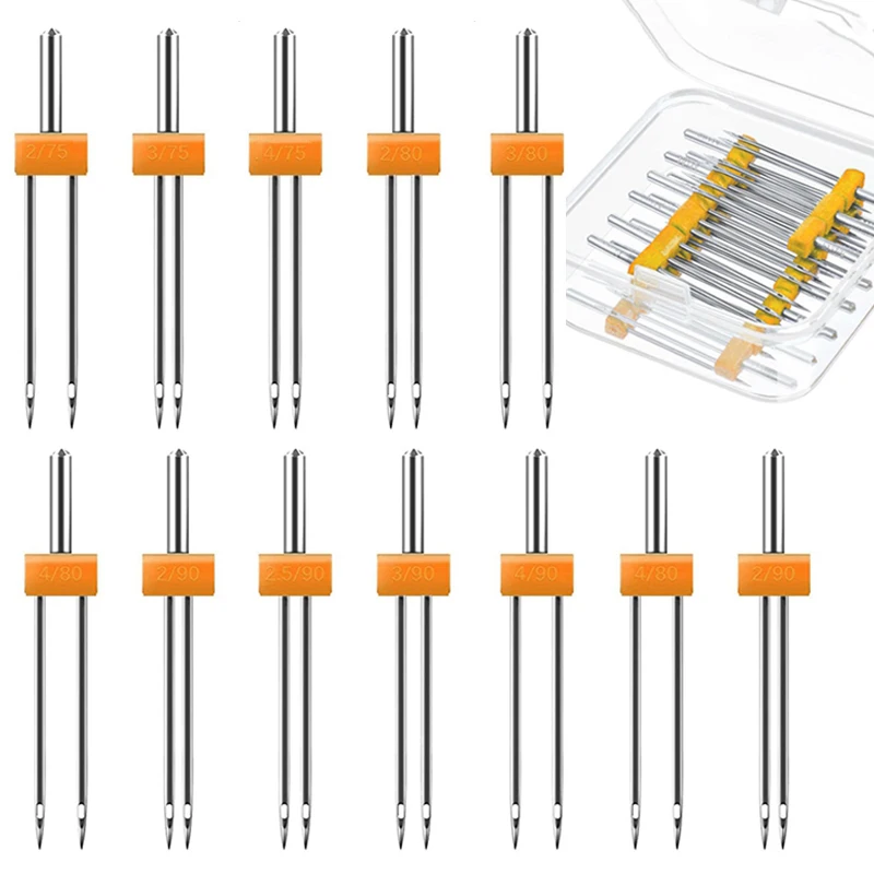 10pcs Double Twin Needles for Sewing Machine With Plastic Box 10Size 2.0/90 3.0/90 4.0/90 2.0/80 3.0/80 4.0/80 2.0/75 3.0/75