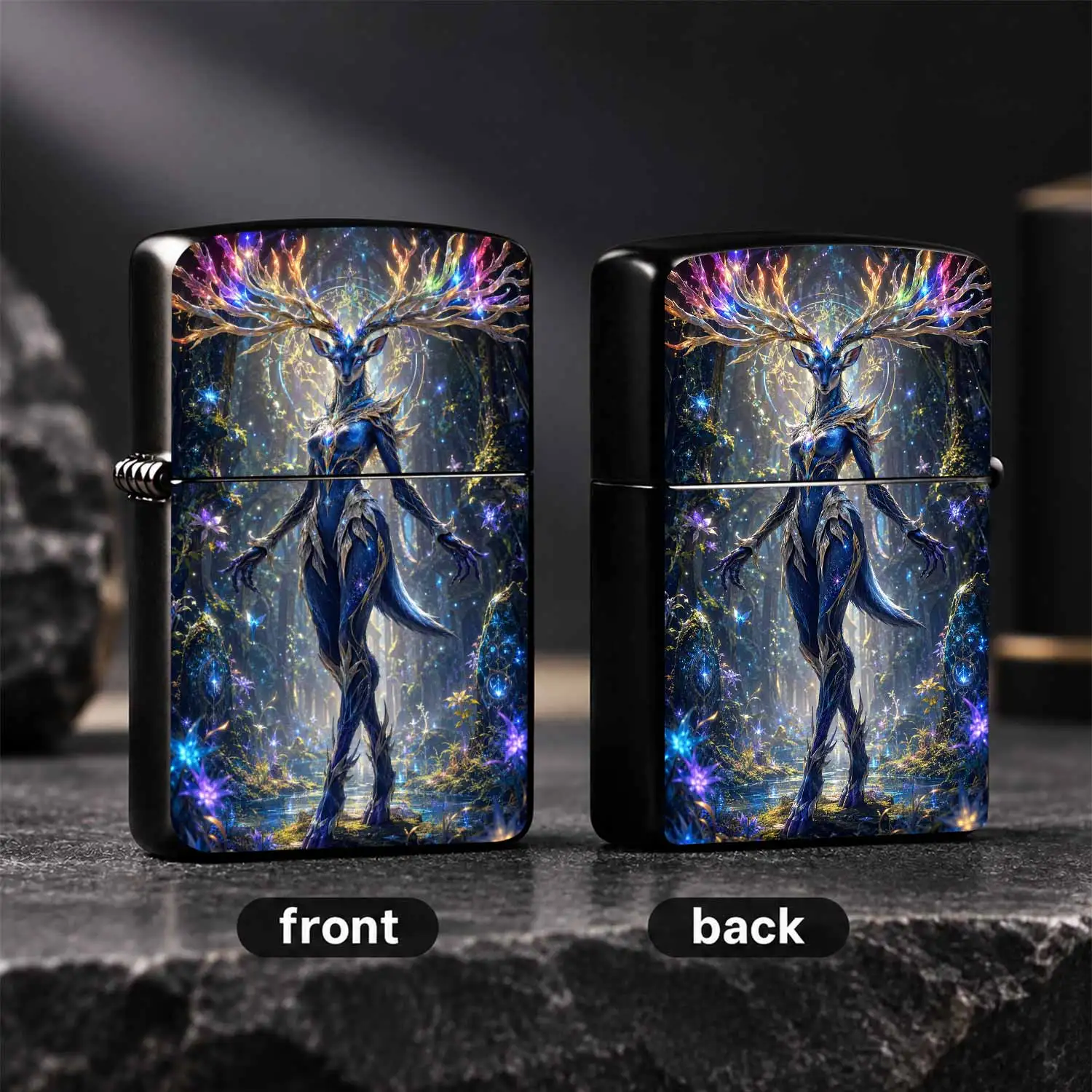 Fantasy Celestial Deer Spirit Forest GUARDIAN Print Lighter, Exquisite Glowing Starry Elk Pattern PORTABLE Lighter, Unique Creative Collectible Gift for Men, Ideal for Birthday Festival Present, Daily Outdoor Use Decorative Souvenir with