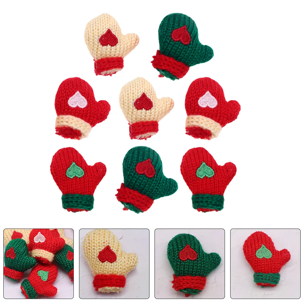 8 Pcs Christmas Decorations Dollhouse Woolen Gloves Tree Hanging Ornaments Miniatures Material Accessories Mittens