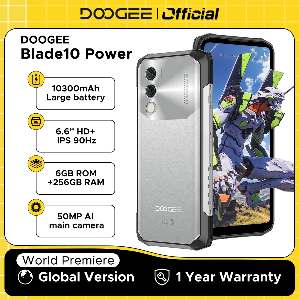 Global Versie DOOGEE Blade10 Power Robuuste Telefoon 10300mAh 6GB + 256GB 6.6 ''HD + 90Hz IPS Scherm 50MP AI Hoofdcamera Android 14