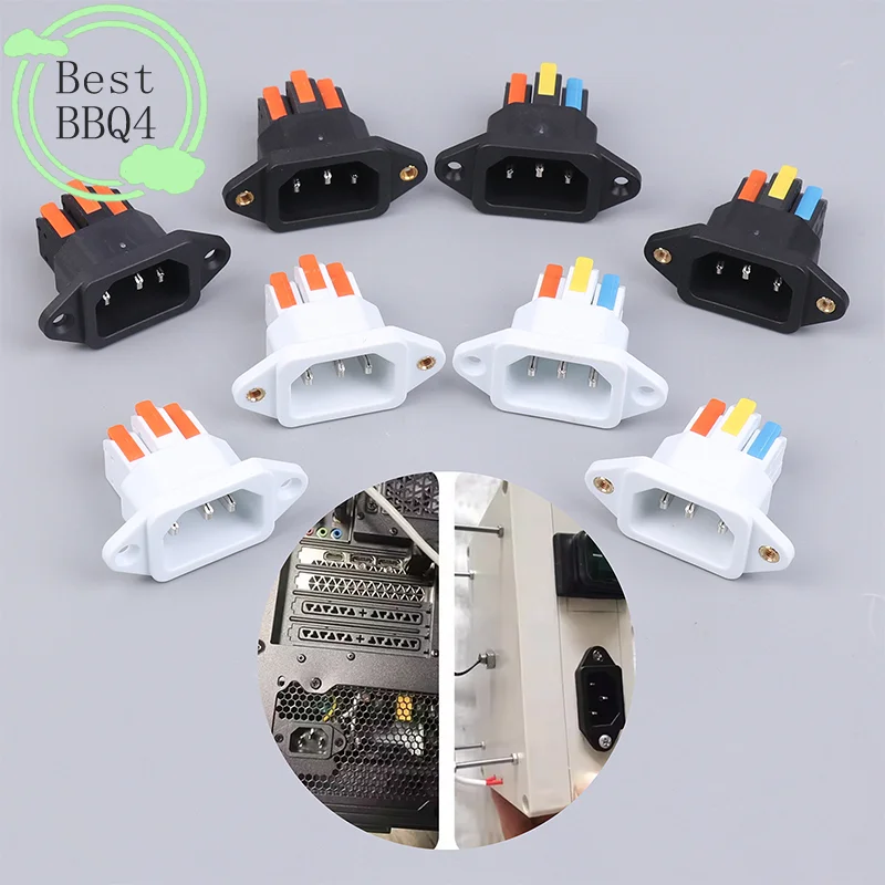 (BBQ4)IEC C14 3 Pin Socket Quick Connect Press Charging Power Supply Socket 3 Core Male Socket 250V 10A Easy Install Connect