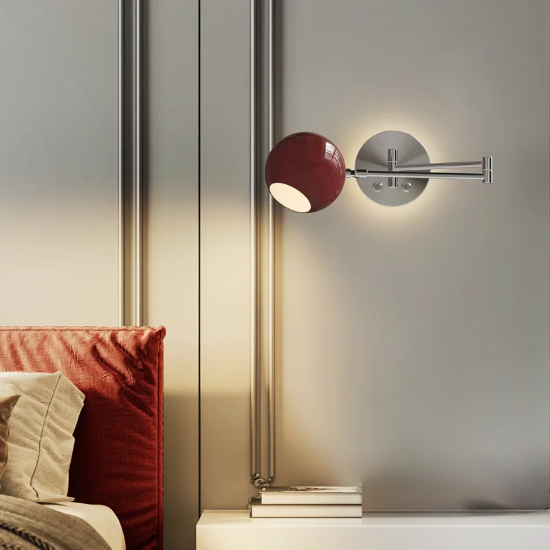 Cream Style Reading Wall Lamps Nordic Swing Arm Bauhaus Bedroom Study Bedsides Touch Switch Extendable LED Wall Sconces Fixtures