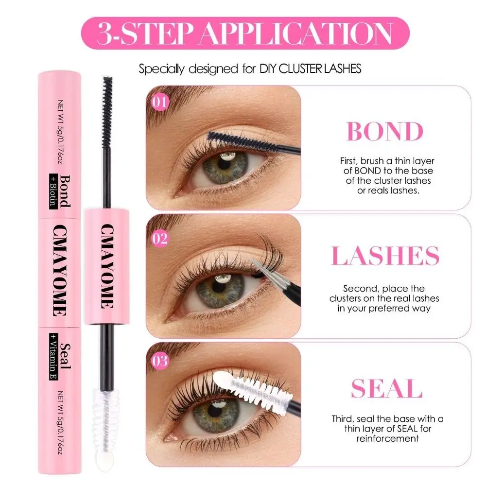 Double Heads Lash Bond and Seal Waterproof 2 In 1 Cluster Lash Glue Extra Strong Hold Long Lasting Glue False Eyelashes