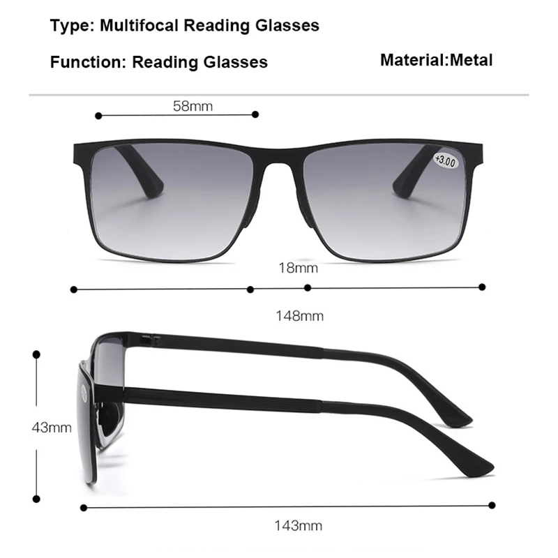 Women Men Fashion Bifocal Reading Glasses Multifunctional Vintage Presbyopia Eyewear UV Protection Sunglasses Shades+1.0+3.5