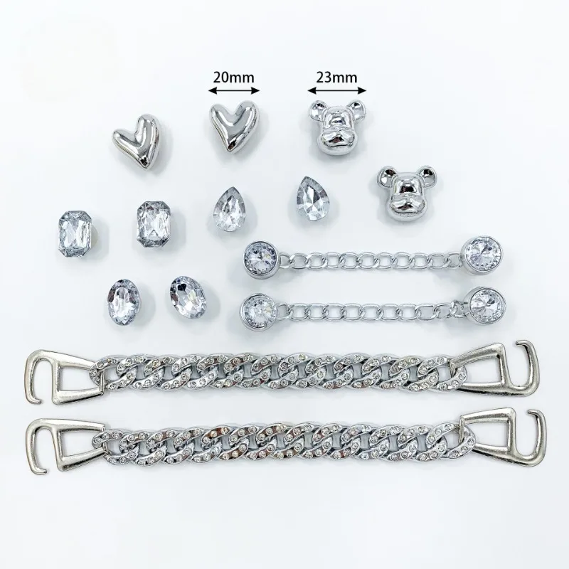 14 шт., модные подвески для обуви, набор аксессуаров, пряжка для обуви с отверстием, милый медведь, алмазная цепочка, сделай сам, 3D украшения для обуви, детский праздничный подарок для девочек