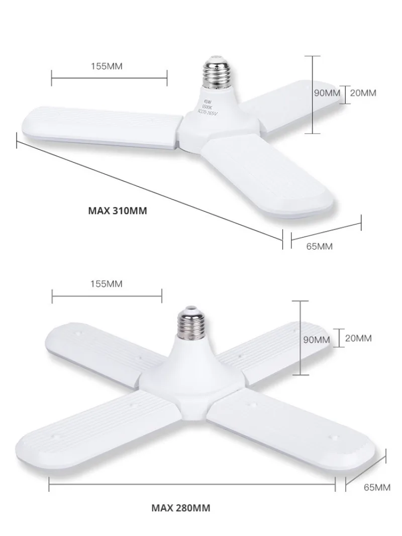 Blad Gloeilamp E27 Energiebesparing Super Helder 45W 60W Opvouwbare Triple Page Vijf Blad 4 Leaf Garage Light Led Triple Leaf Light