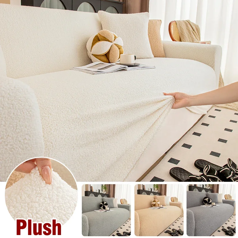 Stretch Teddy Velvet Sofa Cover for Living Room Couch Cover Furniture Protector for Pets Crafted from Soft Plush Fabric Washable