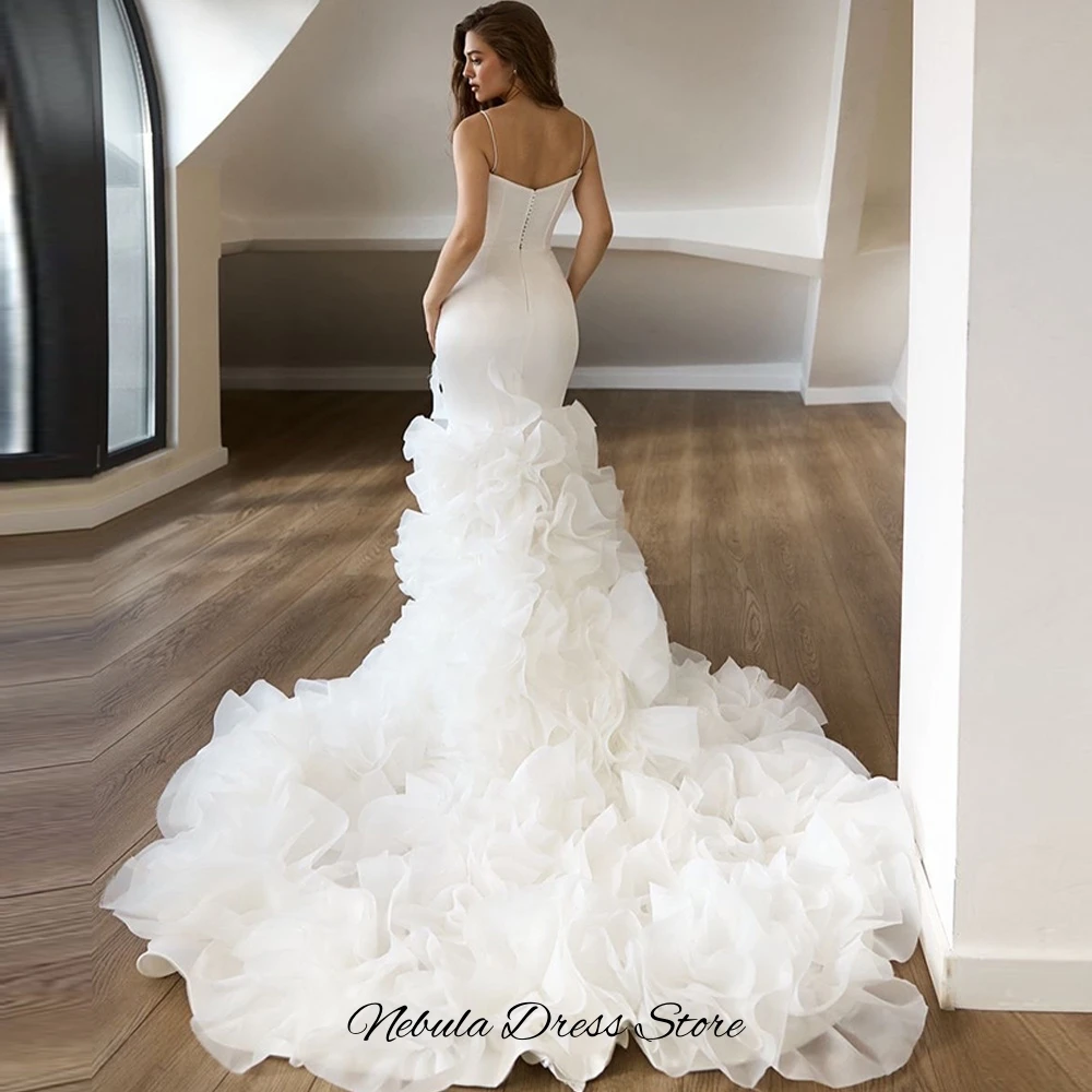High Quality Organza Wedding Dress with Ruffles Customized Spaghetti Straps Jersey Bridal Gowns Charming Mermaid