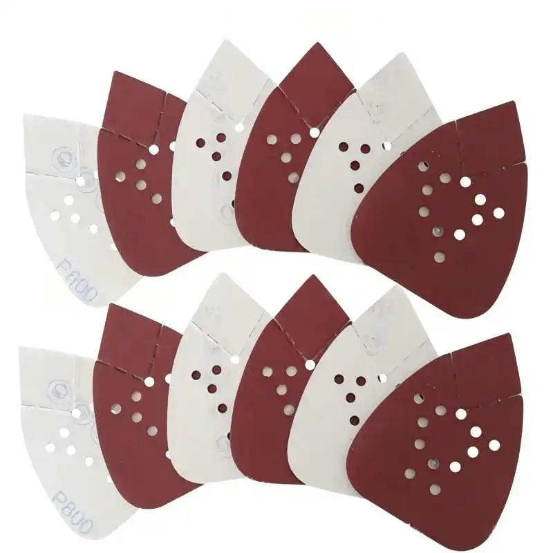 마우스 샌더용 샌딩 패드 12개, 12홀 후크 앤 루프 삼각형 팜 샌더 샌딩 시트, 데커 마우스 샌더용