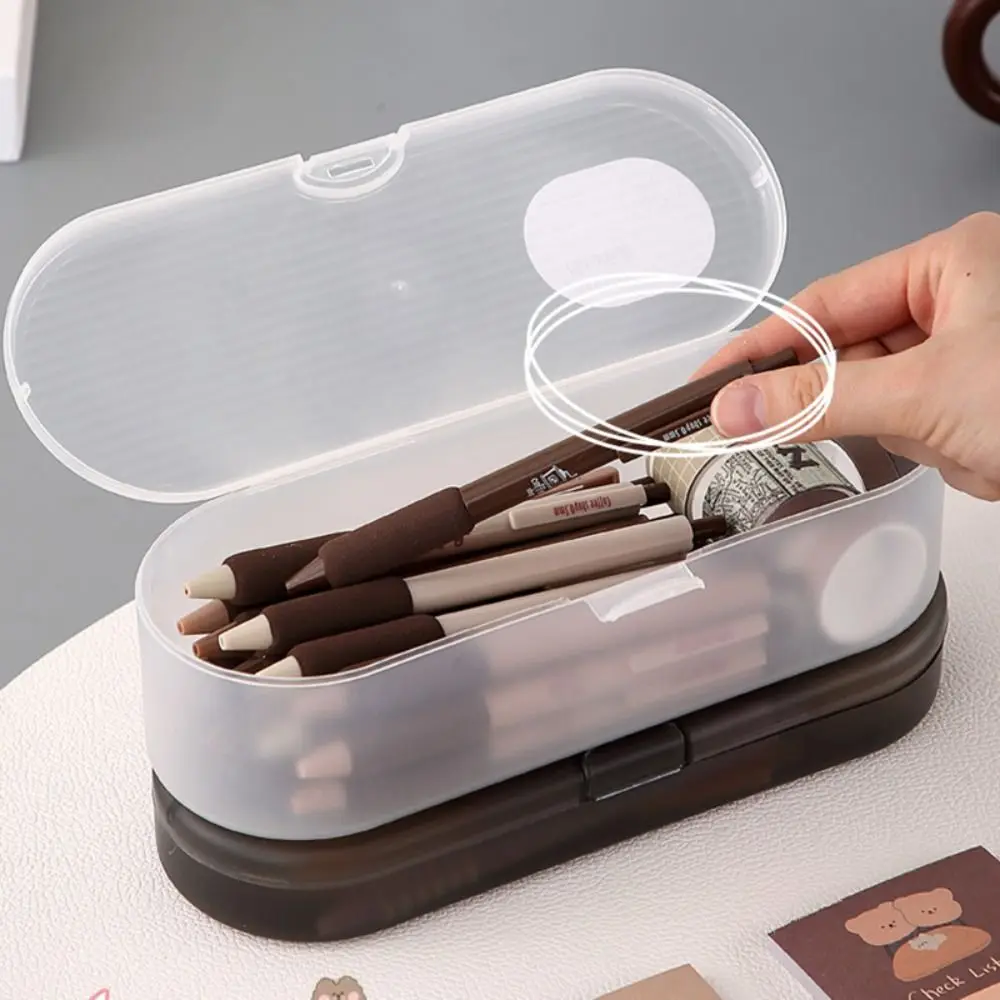 Multi-functional Plastic Storage Box Large-capacity Transparent Pencil Case Stackable Pen Box Gift