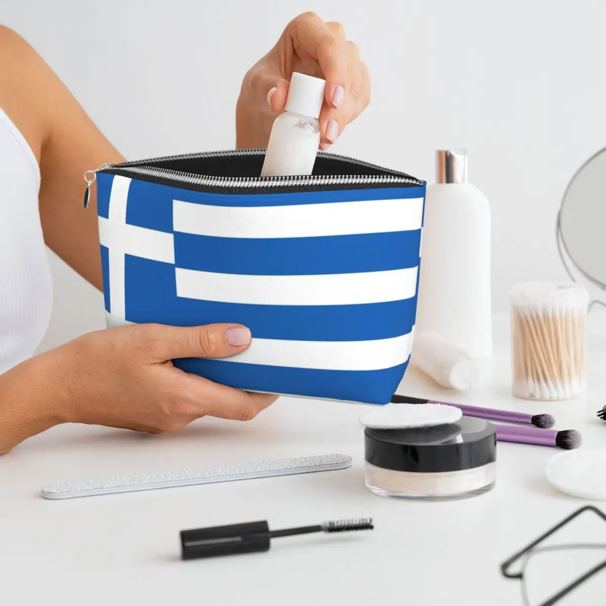 

Греческий флаг, национальный флаг Греции, женская косметичка, дорожный органайзер для макияжа, сумка для хранения туалетных принадлежностей, Dopp Kit Box