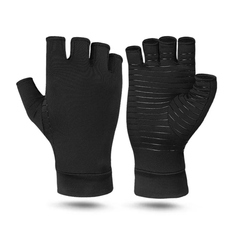 Copper Compression Arthritis Gloves Anti Slip Copper Infused Fingerless Gloves For Men Women Black view 5