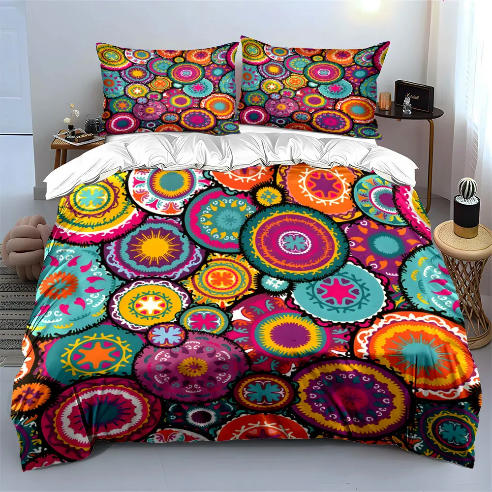 Colorful Geometric Circular Pattern Background Print Bedding Set 1 Duvet Cover 2 Pillowcases for Adult and Children Luxury Gift
