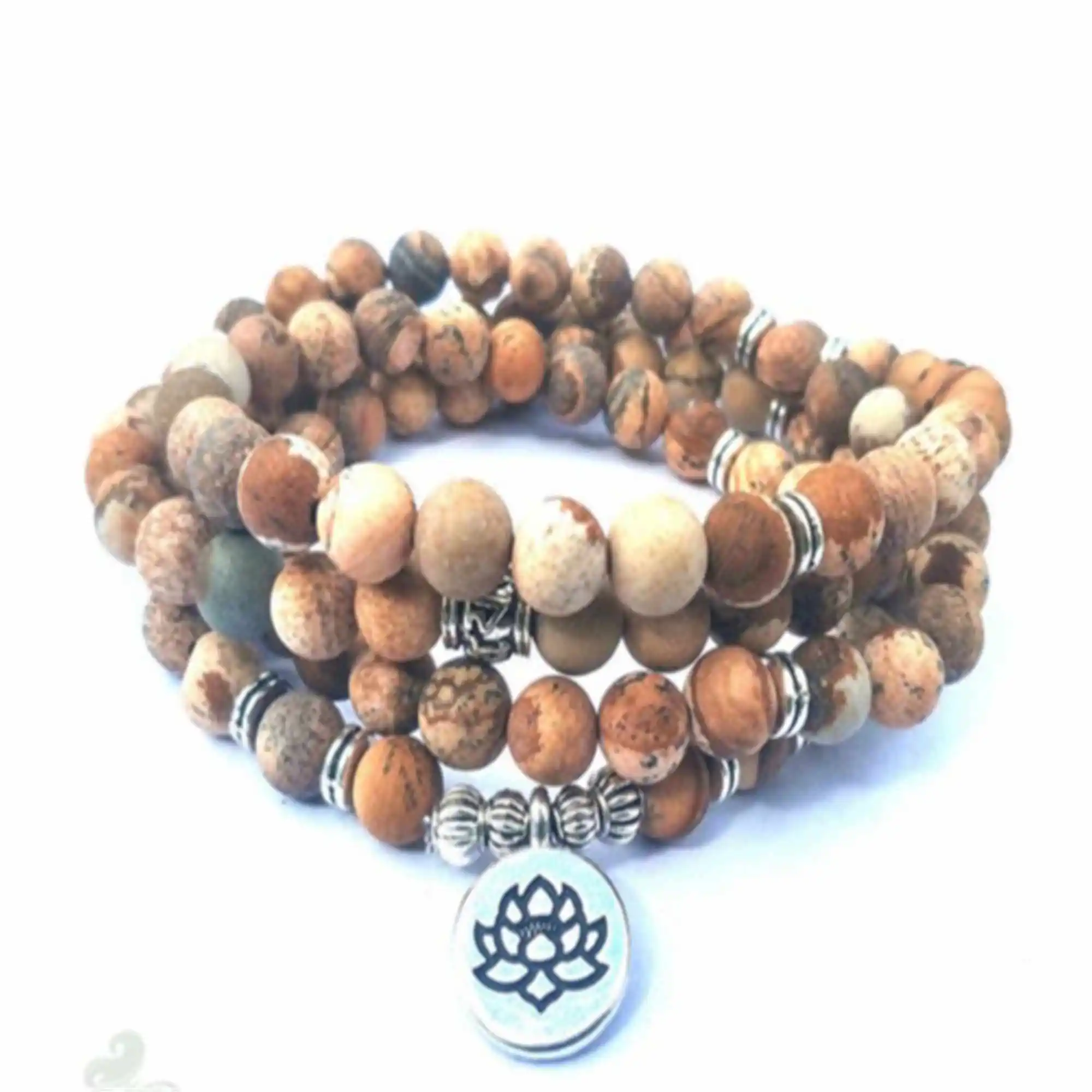 6mm Picture Stone 108 Beads Lotus Pendant Bracelet Wrist yoga Stress Energy Trendy Bodhi  Relief Link Prayer