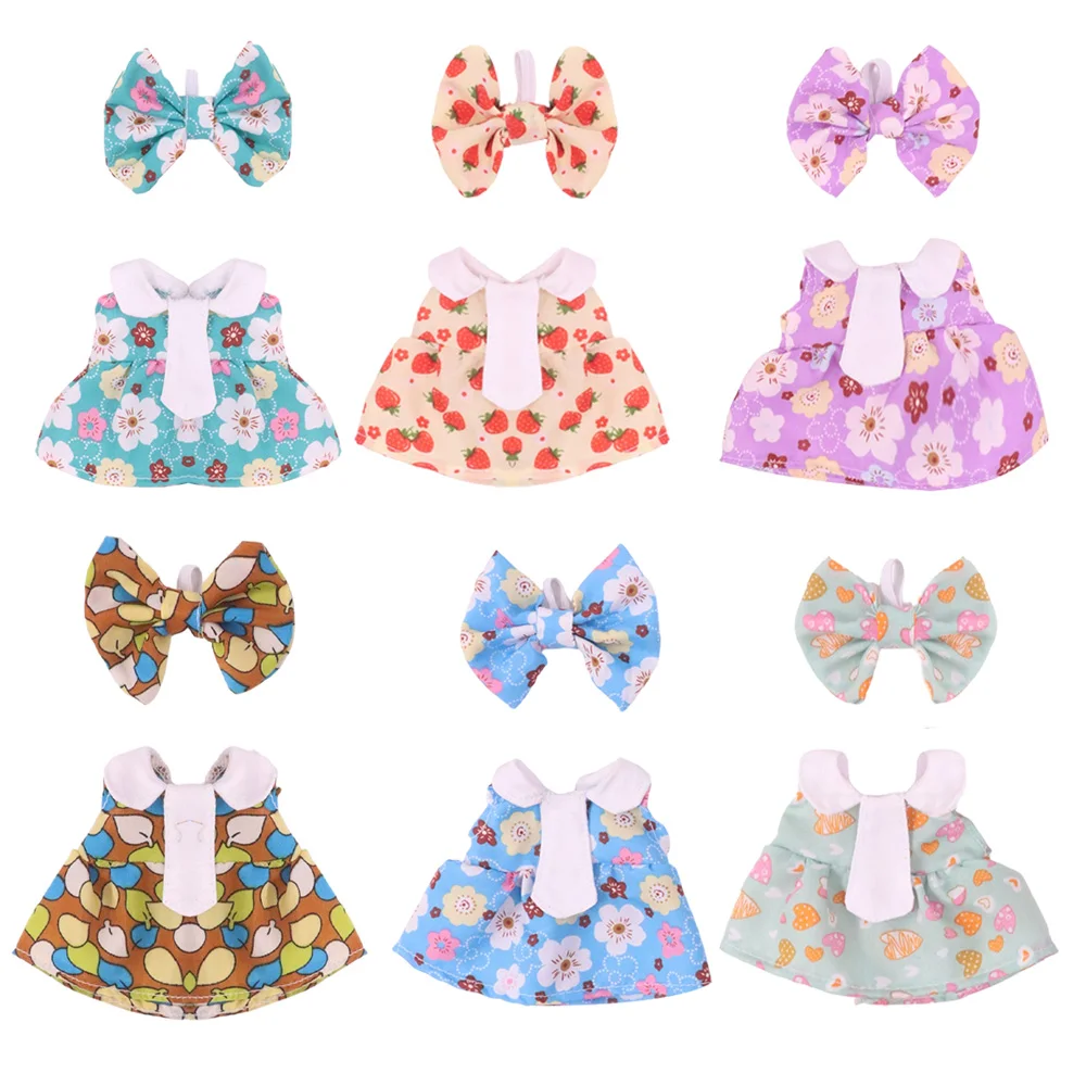 مناسبة لملابس دمى 17 سم، فستان صغير بنمط عطري، فستان دبوس شعر على شكل فراشة، مجموعة فساتين زهرية، لابوبو، هدية للأطفال #4